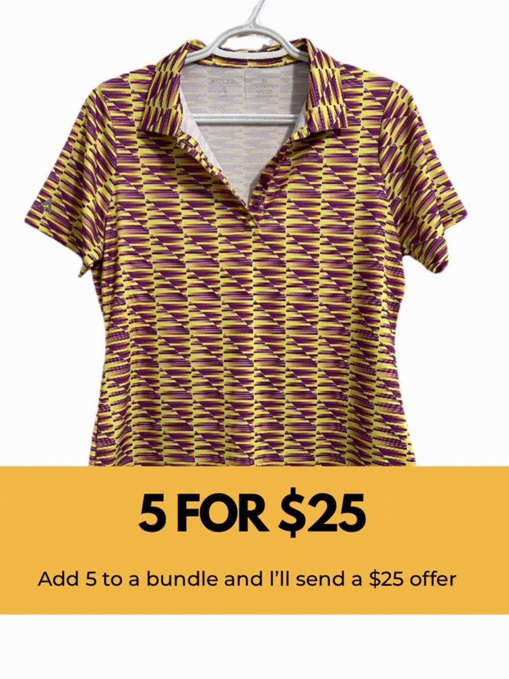 Geometric Print Golf Polo Shirt in Yellow & Purple